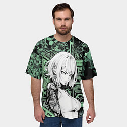 Футболка оверсайз мужская Девушка с татуировкой на мятном фоне, цвет: 3D-принт — фото 2