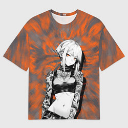 Футболка оверсайз мужская Татуированная девушка на оранжевом фоне, цвет: 3D-принт