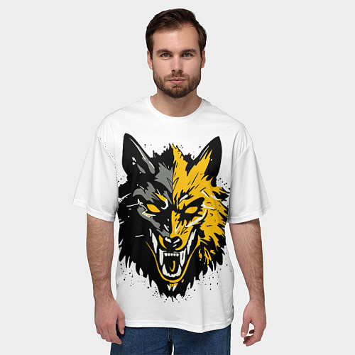 Мужская футболка оверсайз Злой желтый волк / 3D-принт – фото 3