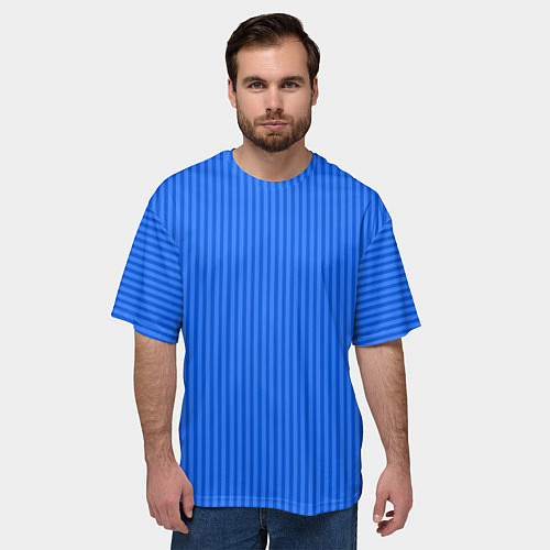 Мужская футболка оверсайз Лазурный синий в тонкую полоску / 3D-принт – фото 3