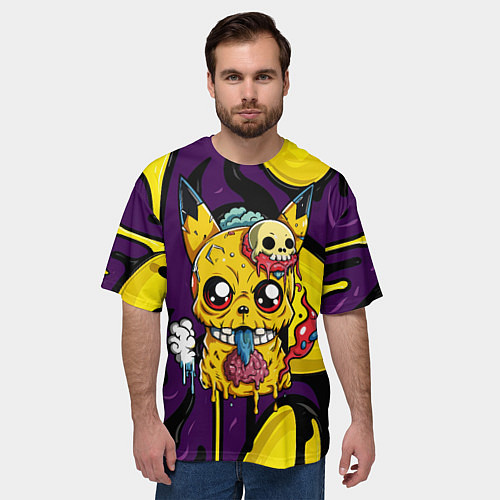 Мужская футболка оверсайз Зомби Пикачу и желтые пятна / 3D-принт – фото 3