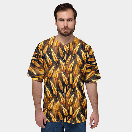 Мужская футболка оверсайз Золотой колос / 3D-принт – фото 3