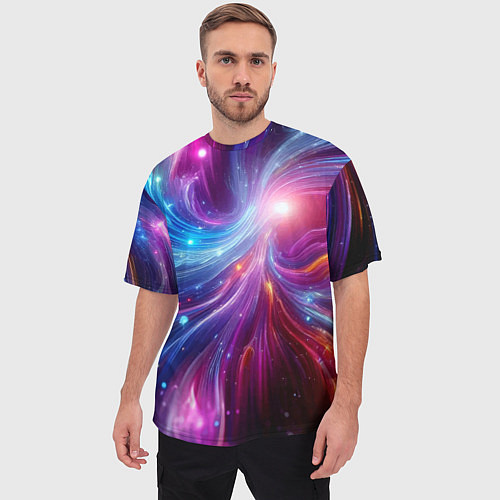 Мужская футболка оверсайз Неоновая абстракция - нейросеть / 3D-принт – фото 3