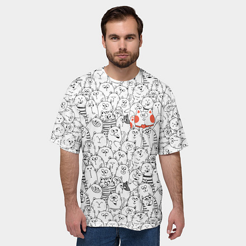 Мужская футболка оверсайз Румяная киска и серые коты / 3D-принт – фото 3