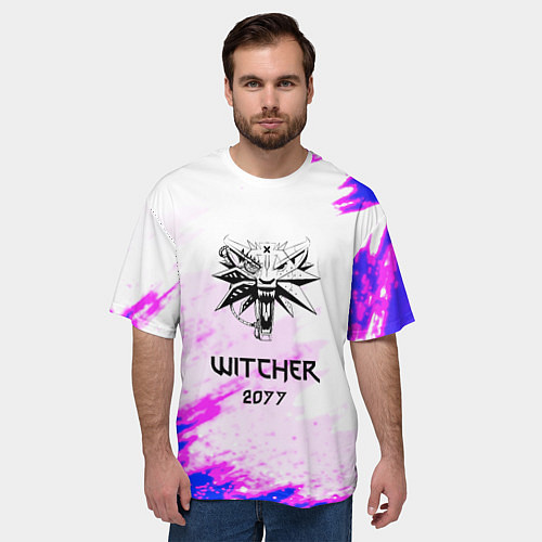 Мужская футболка оверсайз The Witcher colors neon / 3D-принт – фото 3