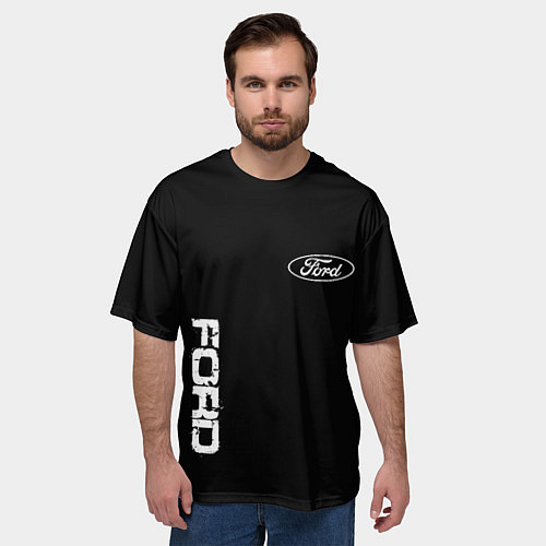 Мужская футболка оверсайз Ford logo white steel / 3D-принт – фото 3