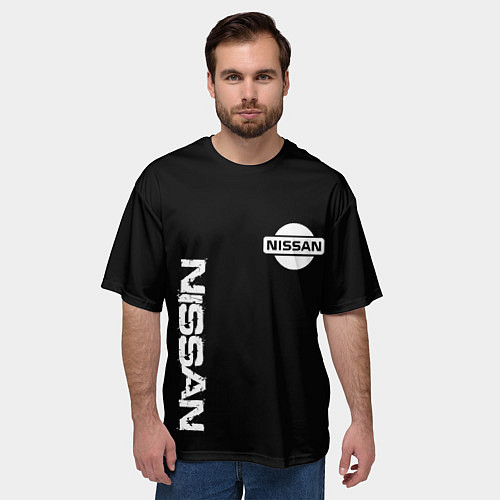 Мужская футболка оверсайз Nissan logo white auto / 3D-принт – фото 3