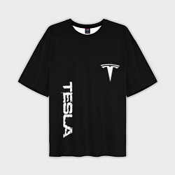 Мужская футболка оверсайз Tesla logo white