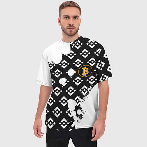 Мужская футболка оверсайз Bitcoin pattern binance / 3D-принт – фото 3