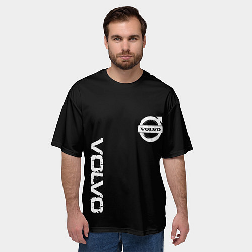 Мужская футболка оверсайз Volvo white logo auto steel / 3D-принт – фото 3