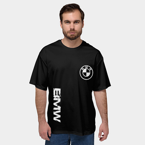 Мужская футболка оверсайз BMW logo white auto / 3D-принт – фото 3