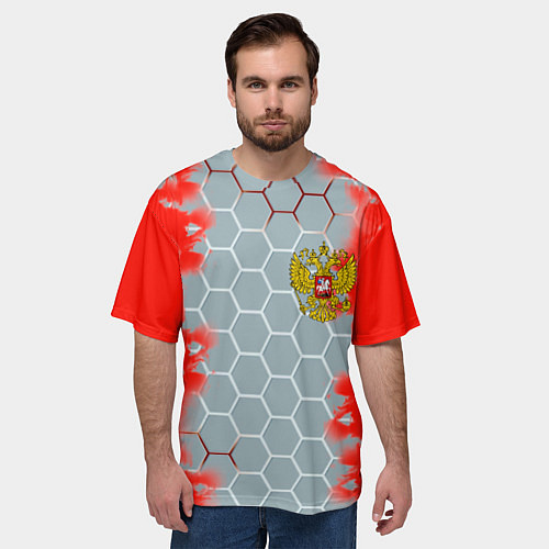 Мужская футболка оверсайз Россия абстрактные соты / 3D-принт – фото 3