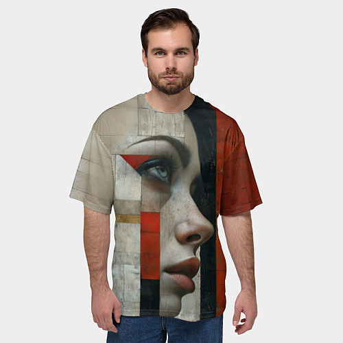 Мужская футболка оверсайз Девушка в профиль с голубыми глазами / 3D-принт – фото 3