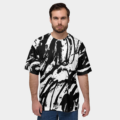 Мужская футболка оверсайз Чёрно-белая абстракция: нейросеть / 3D-принт – фото 3