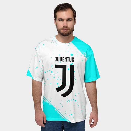 Мужская футболка оверсайз Ювентус краски голубые / 3D-принт – фото 3