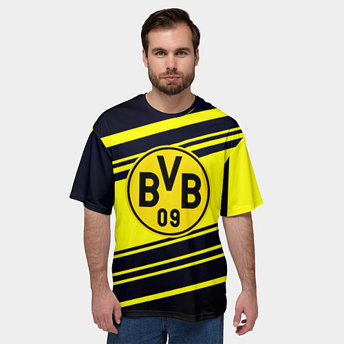 Мужская футболка оверсайз Borussia sport geometry / 3D-принт – фото 3