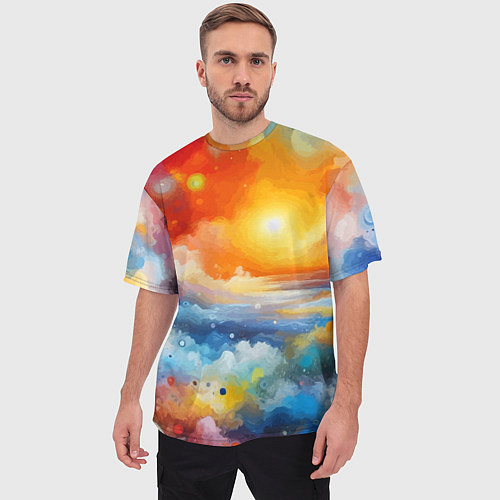 Мужская футболка оверсайз Закат солнца - разноцветные облака / 3D-принт – фото 3