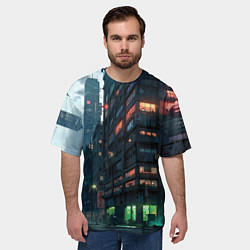 Футболка оверсайз мужская Вечерня улица в неоновых лучах, цвет: 3D-принт — фото 2