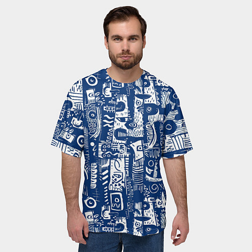 Мужская футболка оверсайз Маски туземные абстракция / 3D-принт – фото 3