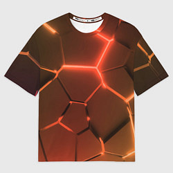 Мужская футболка оверсайз Оранжевые неоновые плиты в разломе