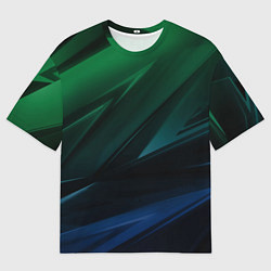 Мужская футболка оверсайз Зелено-синие абстрактные объемные полосы