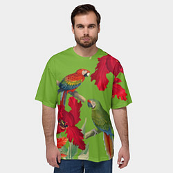 Футболка оверсайз мужская Попугаи среди цветов, цвет: 3D-принт — фото 2