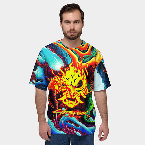 Мужская футболка оверсайз Cyberpunk hyperbeast steel / 3D-принт – фото 3