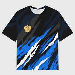 Мужская футболка оверсайз Герб России - blue sport
