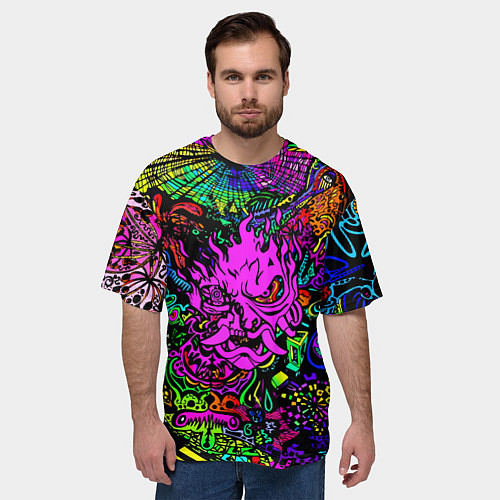 Мужская футболка оверсайз Samurai optical sreel logo / 3D-принт – фото 3
