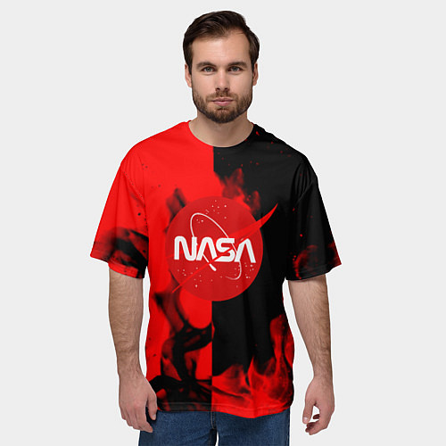 Мужская футболка оверсайз NASA красный огонь / 3D-принт – фото 3