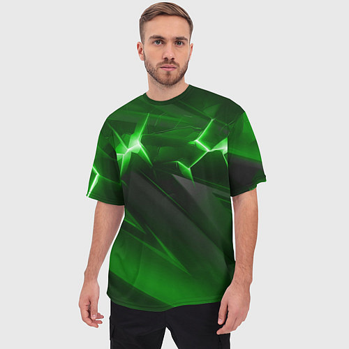 Мужская футболка оверсайз Яркая зеленая объемная абстракция / 3D-принт – фото 3