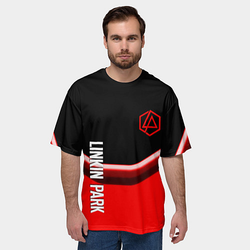 Мужская футболка оверсайз Linkin park geometry line steel / 3D-принт – фото 3