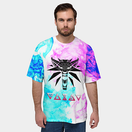 Мужская футболка оверсайз Ведьмак неоновый дым / 3D-принт – фото 3