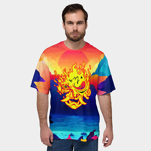 Мужская футболка оверсайз Samurai fire logo japan / 3D-принт – фото 3