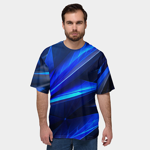 Мужская футболка оверсайз Синяя геометрическая абстракция / 3D-принт – фото 3