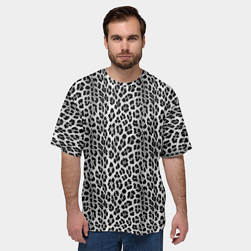 Мужская футболка оверсайз Черно-белая шкура леопарда / 3D-принт – фото 3