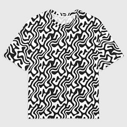 Мужская футболка оверсайз Черно-белый узор с абстрактными линиями