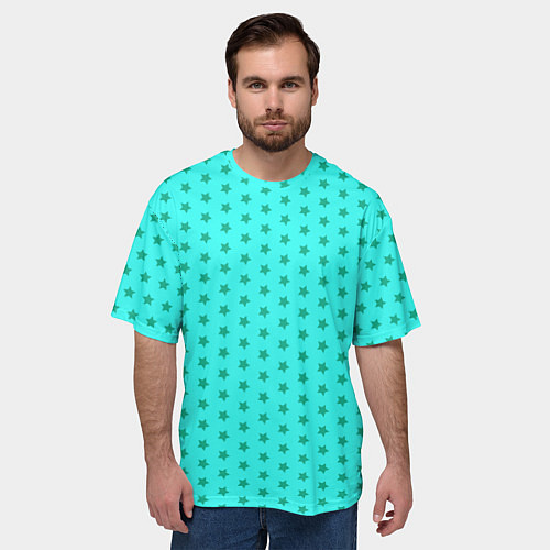 Мужская футболка оверсайз Паттерн неоновый циан со звездами / 3D-принт – фото 3