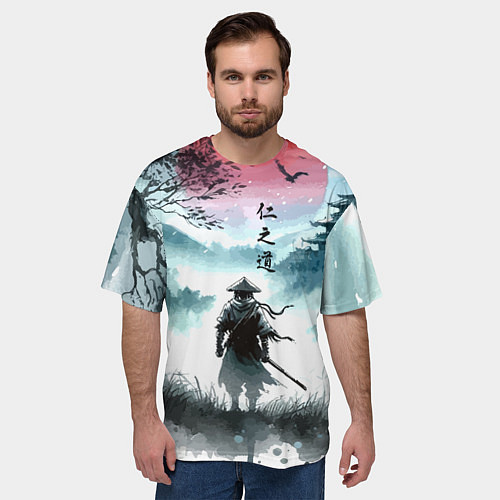 Мужская футболка оверсайз Japanese samurai - ghost of Tsushima / 3D-принт – фото 3