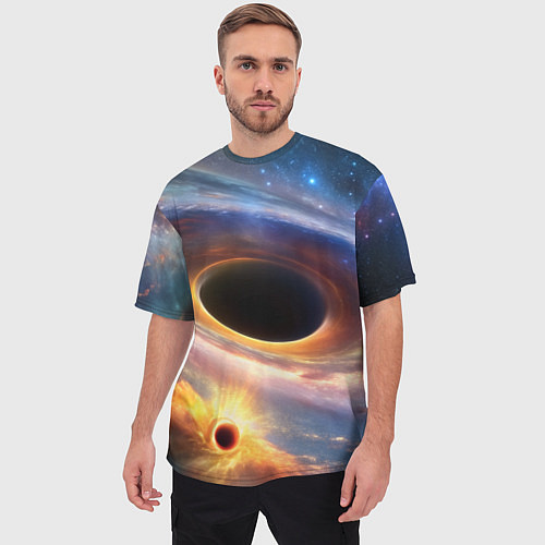 Мужская футболка оверсайз Чёрная дыра поглощает вселенную / 3D-принт – фото 3