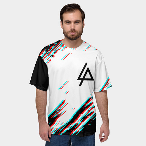 Мужская футболка оверсайз Linkin park краски глитч / 3D-принт – фото 3