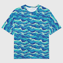 Футболка оверсайз мужская Абстрактный волнистый узор в синих тонах, цвет: 3D-принт