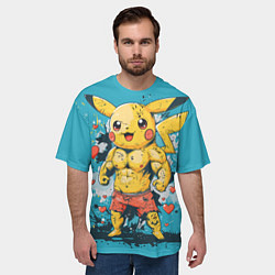 Футболка оверсайз мужская Мускулистый Пикачу в шортах, цвет: 3D-принт — фото 2