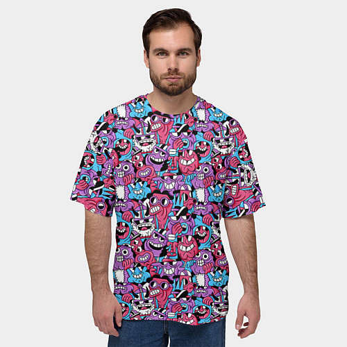 Мужская футболка оверсайз Смеющиеся монстры / 3D-принт – фото 3