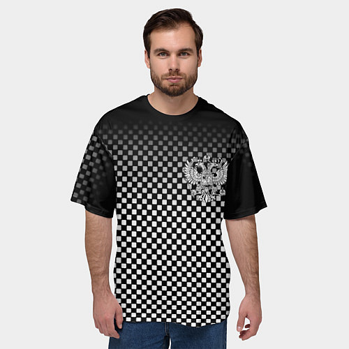 Мужская футболка оверсайз Россия клетка паттерн / 3D-принт – фото 3