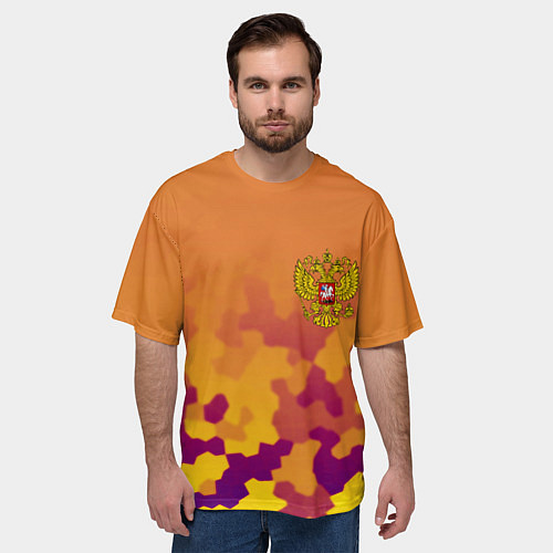 Мужская футболка оверсайз Герб РФ текстура камуфляж / 3D-принт – фото 3