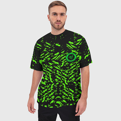 Мужская футболка оверсайз Razer краски зелёные / 3D-принт – фото 3
