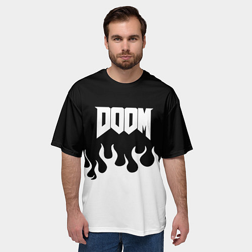 Мужская футболка оверсайз Doom fire white / 3D-принт – фото 3