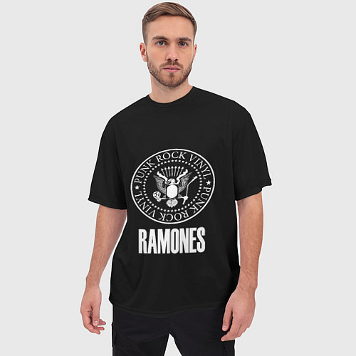 Мужская футболка оверсайз Ramones rock logo / 3D-принт – фото 3