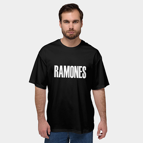 Мужская футболка оверсайз Ramones white logo / 3D-принт – фото 3